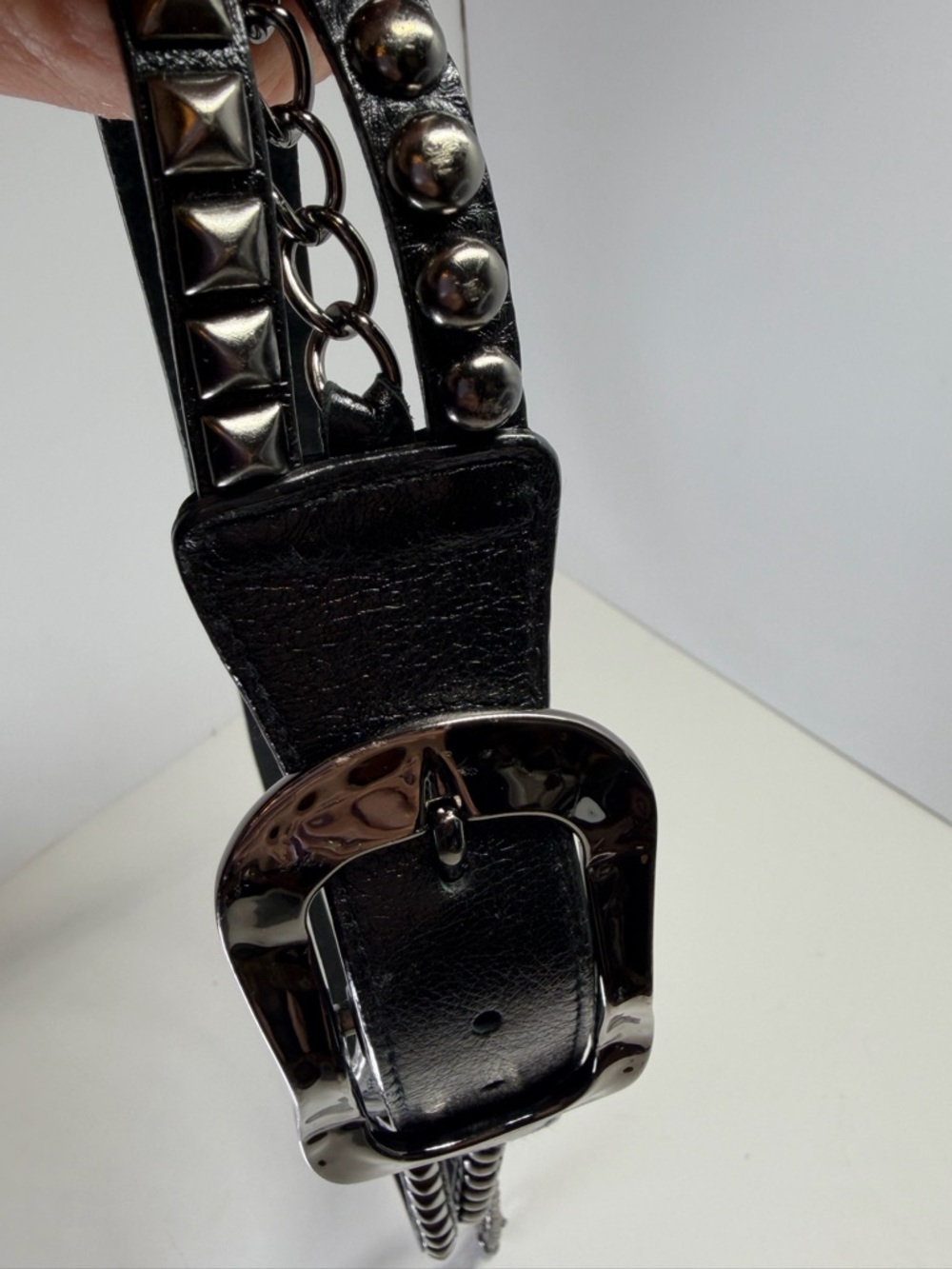Leatherock Studded Black Leather Belt Gunmetal Chain Rocker Grunge Boho M 34 - Picture 5 of 15